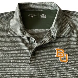 Antigua Mens Green Baylor Bears Polo Shirt Size XXL Striped Logo Golf Casual